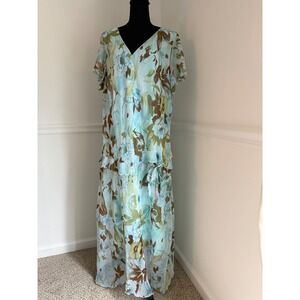 Believe Woman Y2K Light Blue Floral‎ Asymmetrical Fairycore Maxi Dress Size 3XL